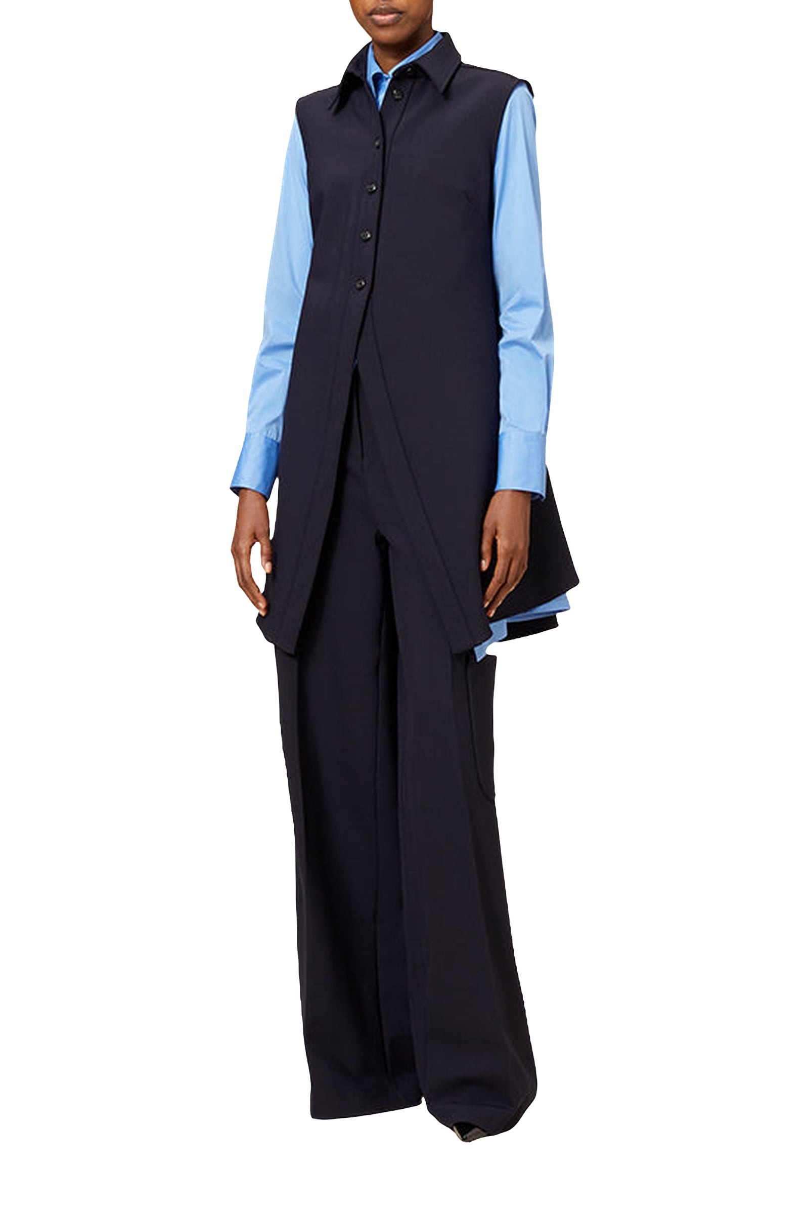 Veste longue sans manches en laine mélangée - Navy