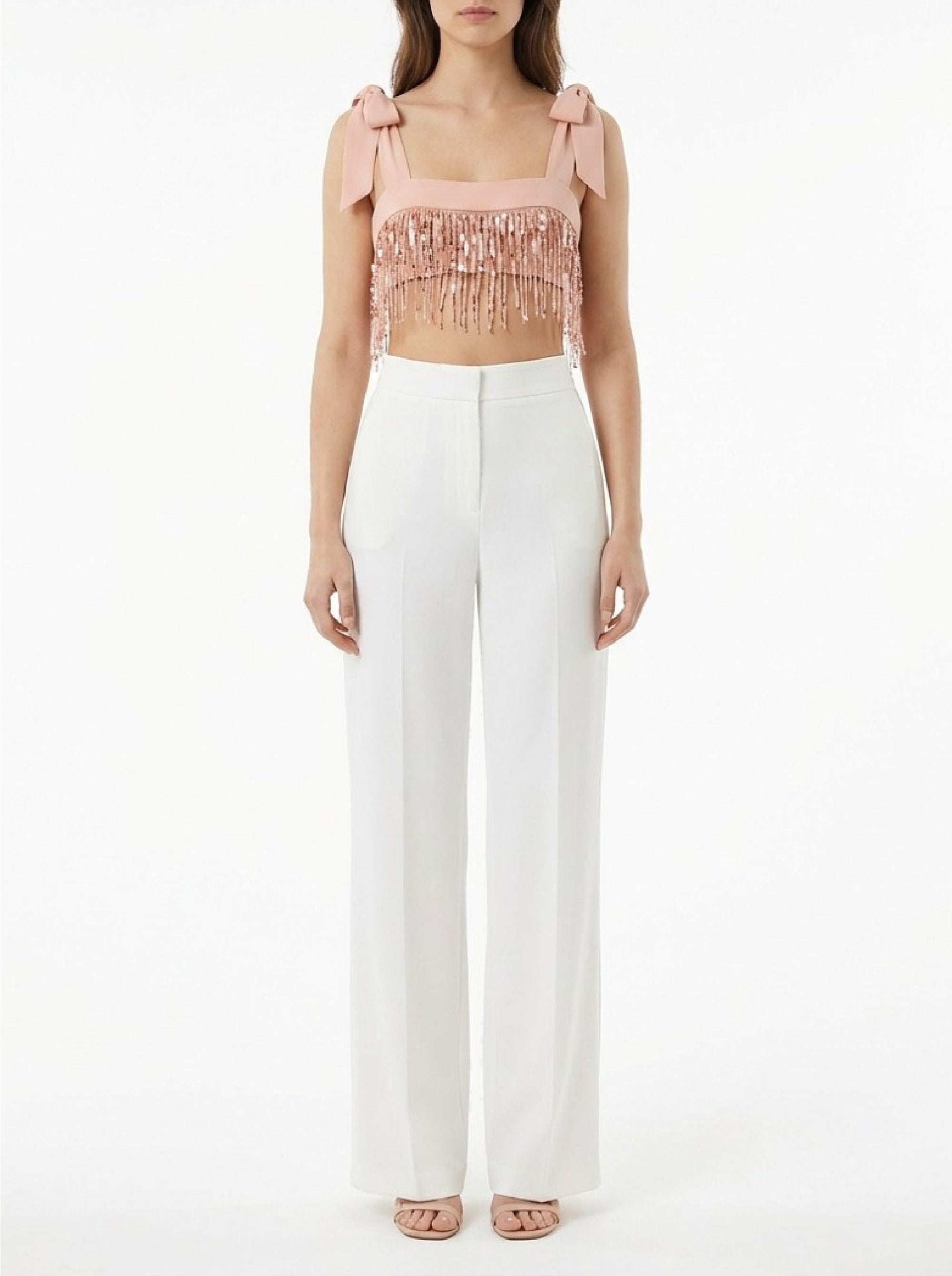 Silk fringed crop top - Carne