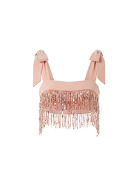 Silk fringed crop top - Carne