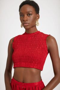 Top court smocké en faille éco-responsable - Rouge Lipstick