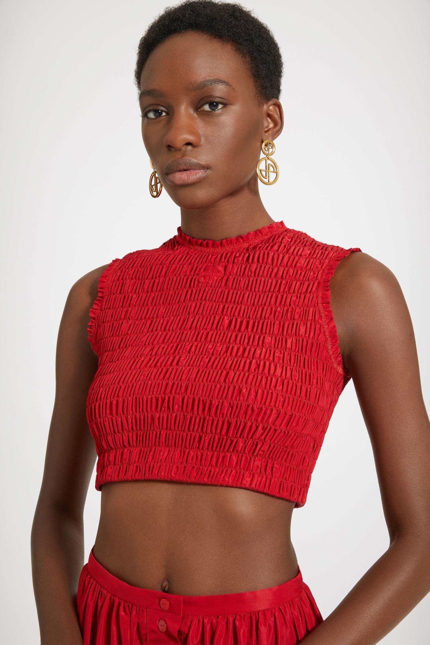 Top court smocké en faille éco-responsable - Rouge Lipstick