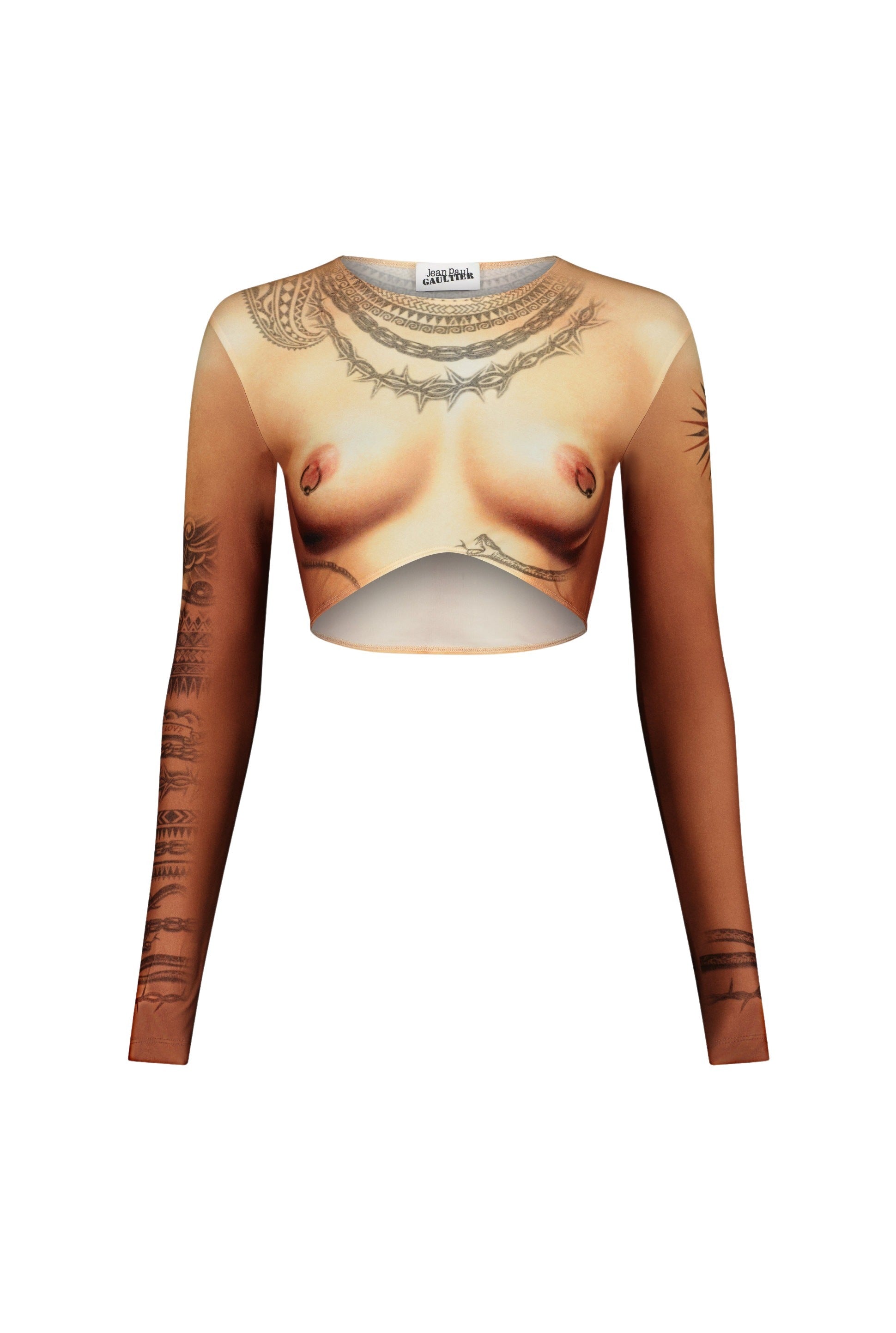 Tattoo print crop top - Light Nude