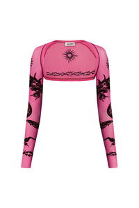 Boléro Tattoo imprimé en tulle - Pink Shocking