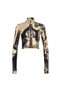 Top court Tattoo imprimé - Nude & Navy