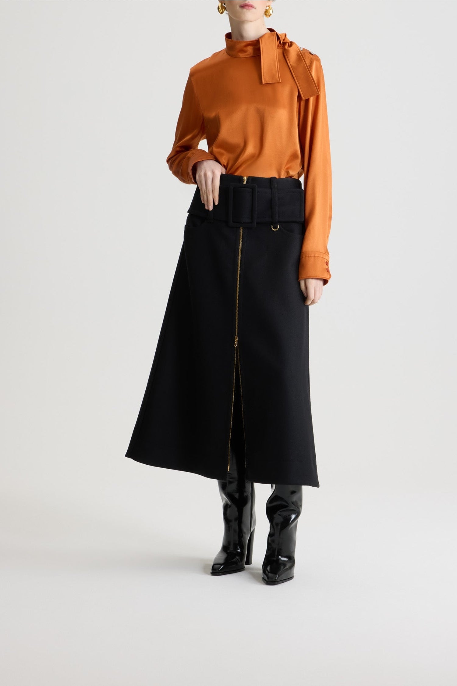 Blouse à col foulard en soie - Chêne Doré