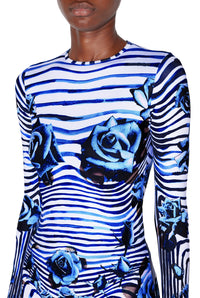 Top unisexe Body Morphing Flower - White & Navy & Aqua
