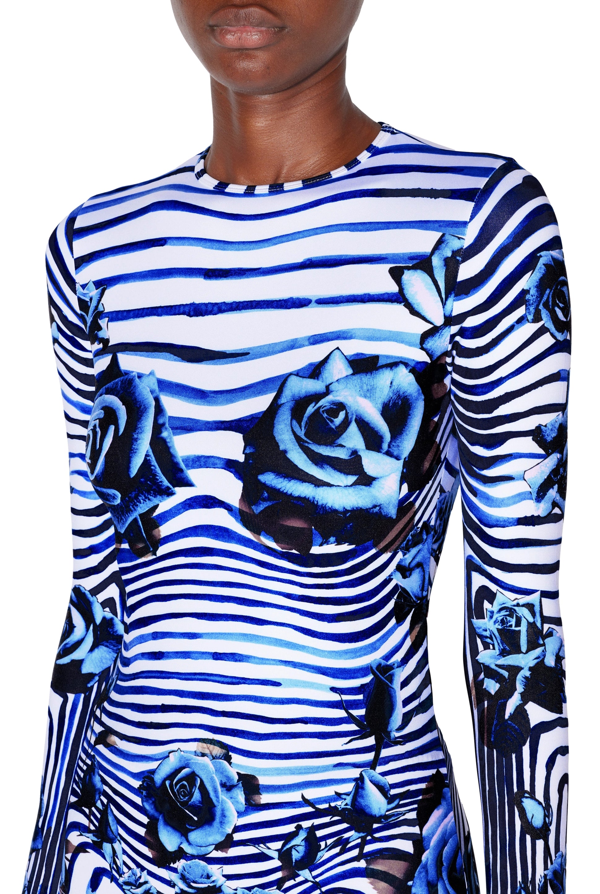 Top unisexe Body Morphing Flower - White & Navy & Aqua