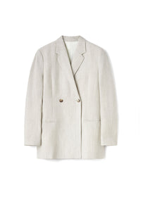 Double-breasted wool and linen blazer - Mist Melange