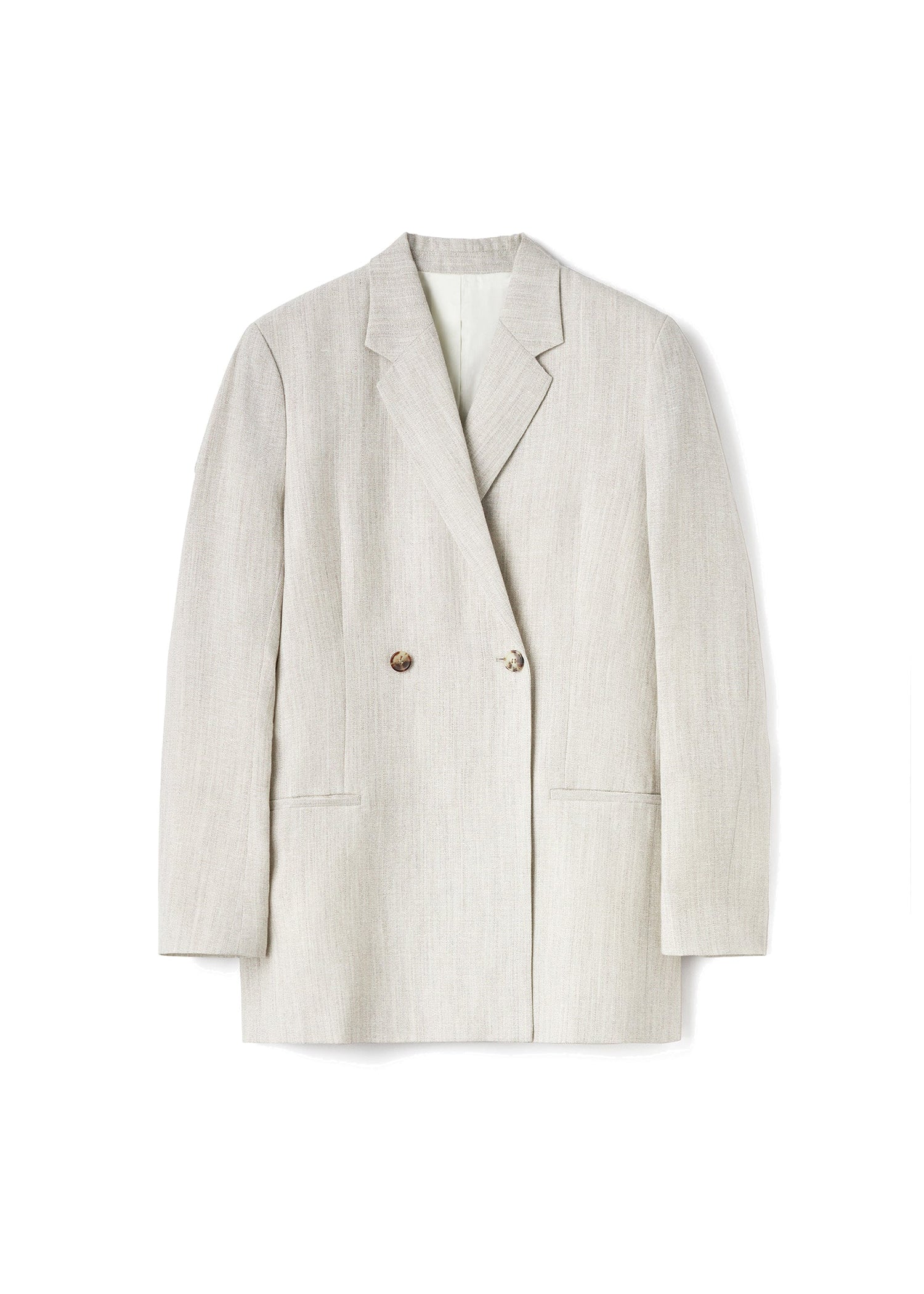 Double-breasted wool and linen blazer - Mist Melange