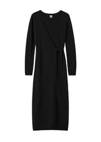 Robe midi portefeuille en laine - Black