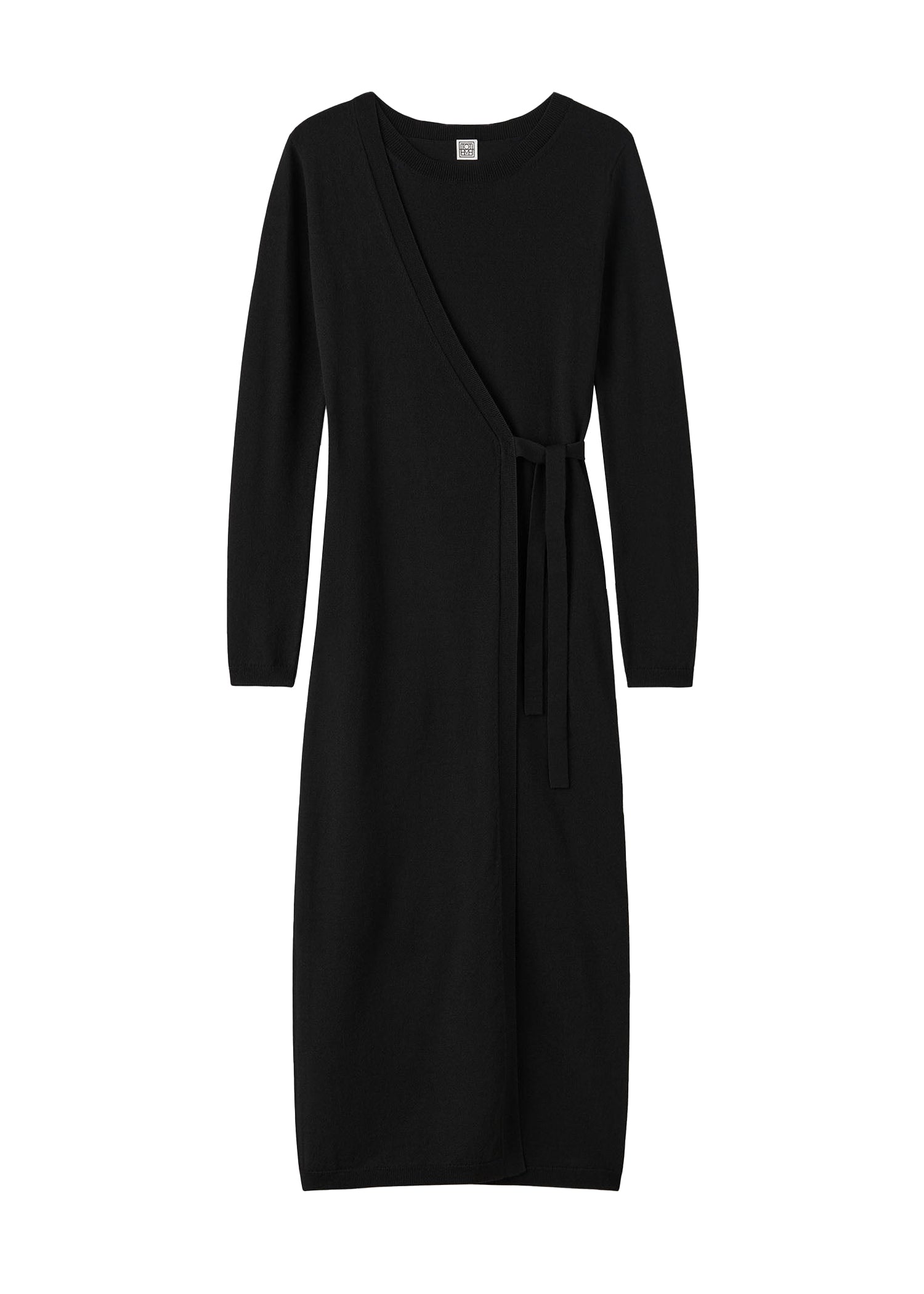 Robe midi portefeuille en laine - Black