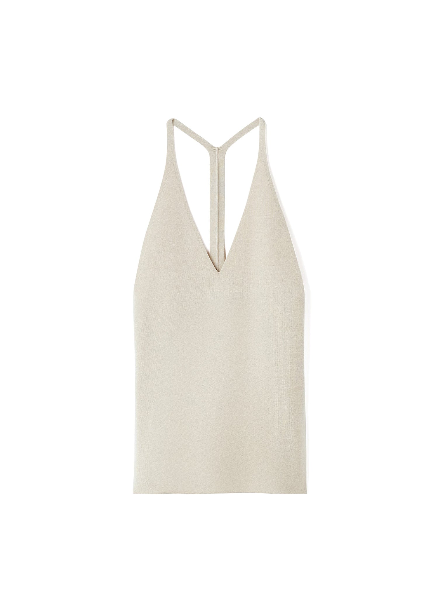 Wool and silk V-neck tank top - Wet Sand