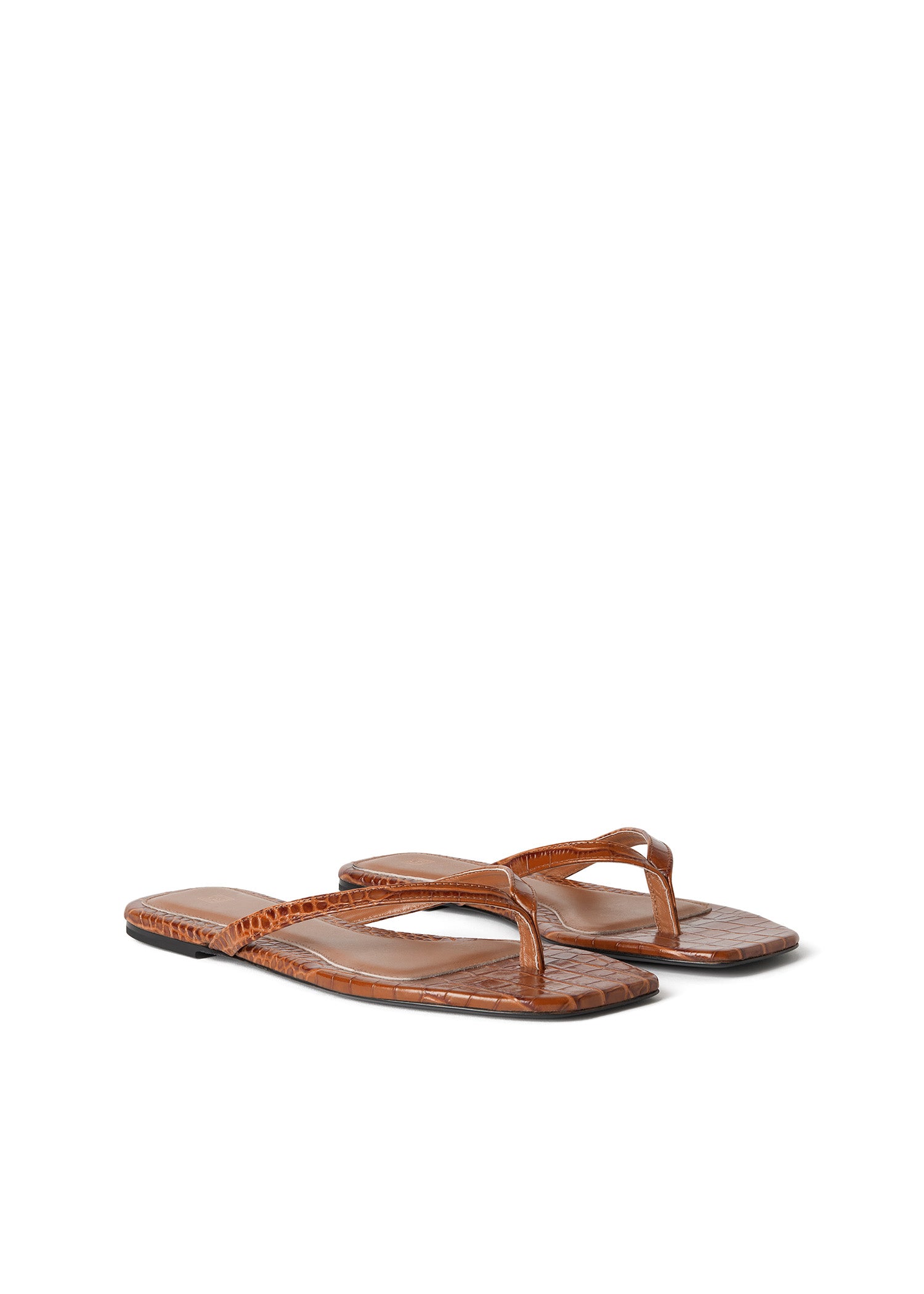 Sandales plates en cuir - Caramel Croco