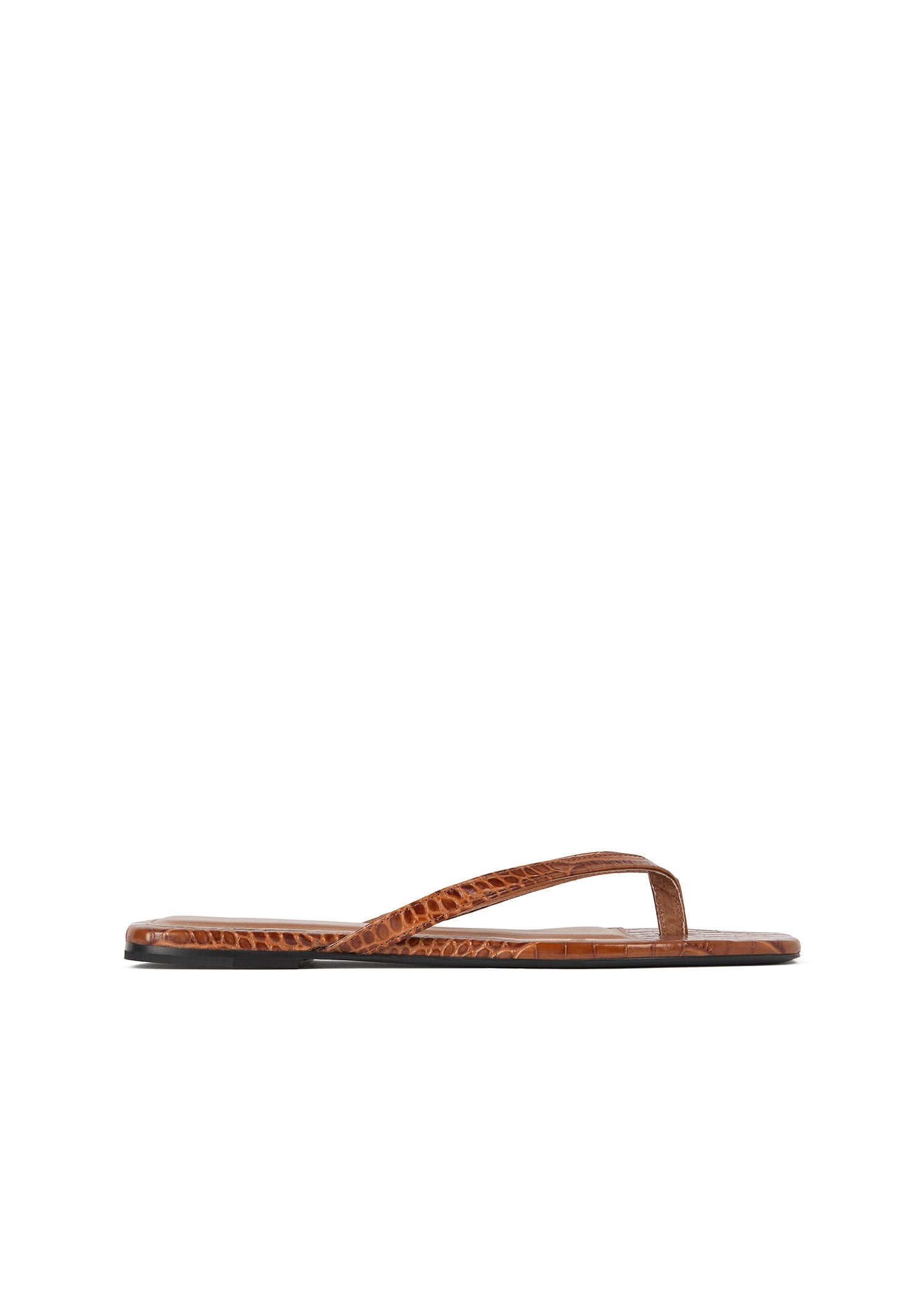 Sandales plates en cuir - Caramel Croco