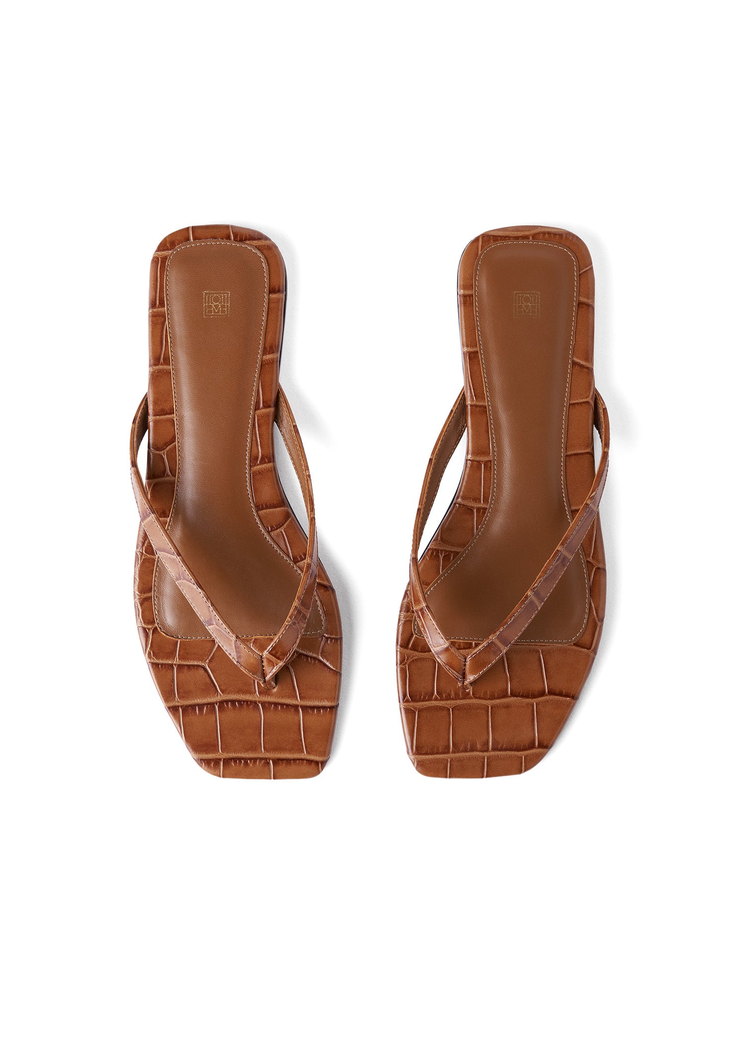 Sandales plates en cuir - Caramel Croco