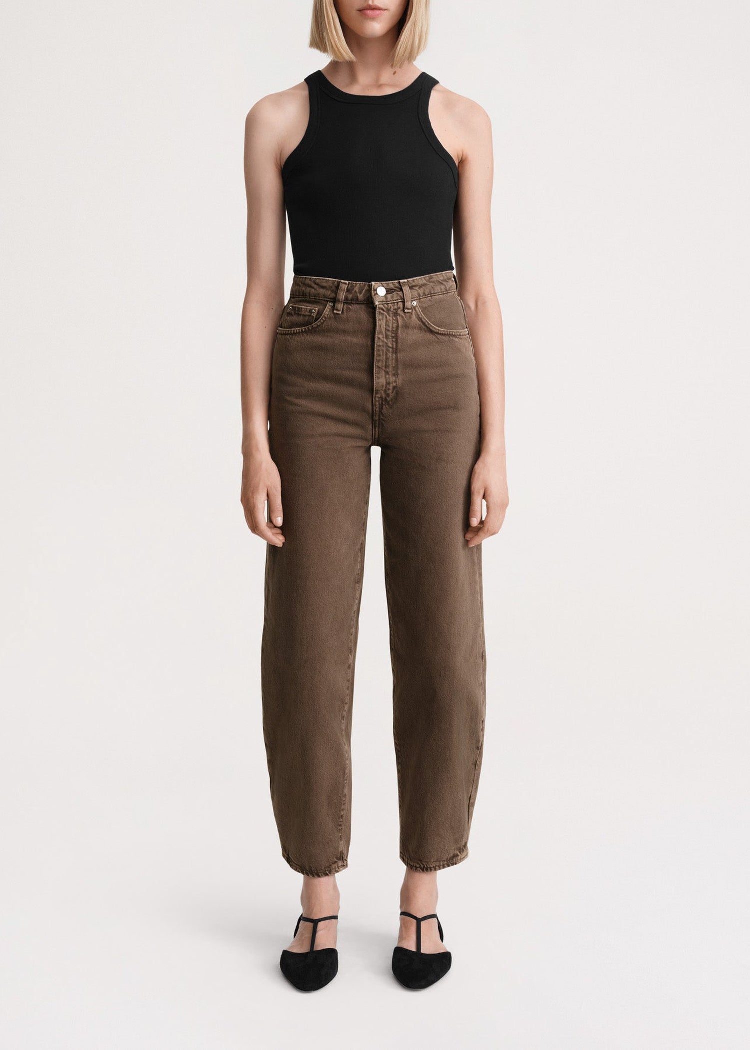 Pantalon à pattes de baril en denim - Washed Chocolate