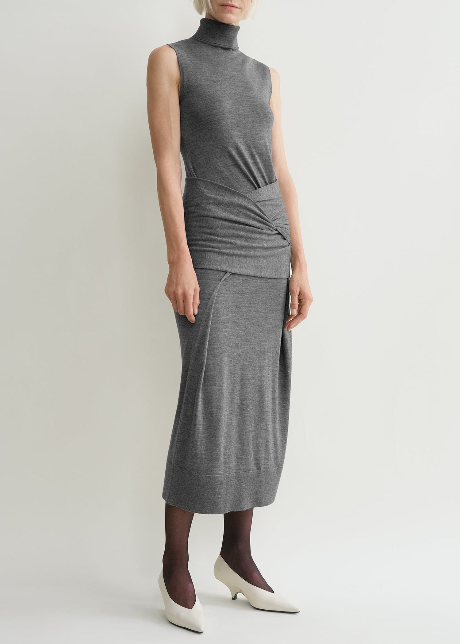 Robe en laine drapée - Grey melange
