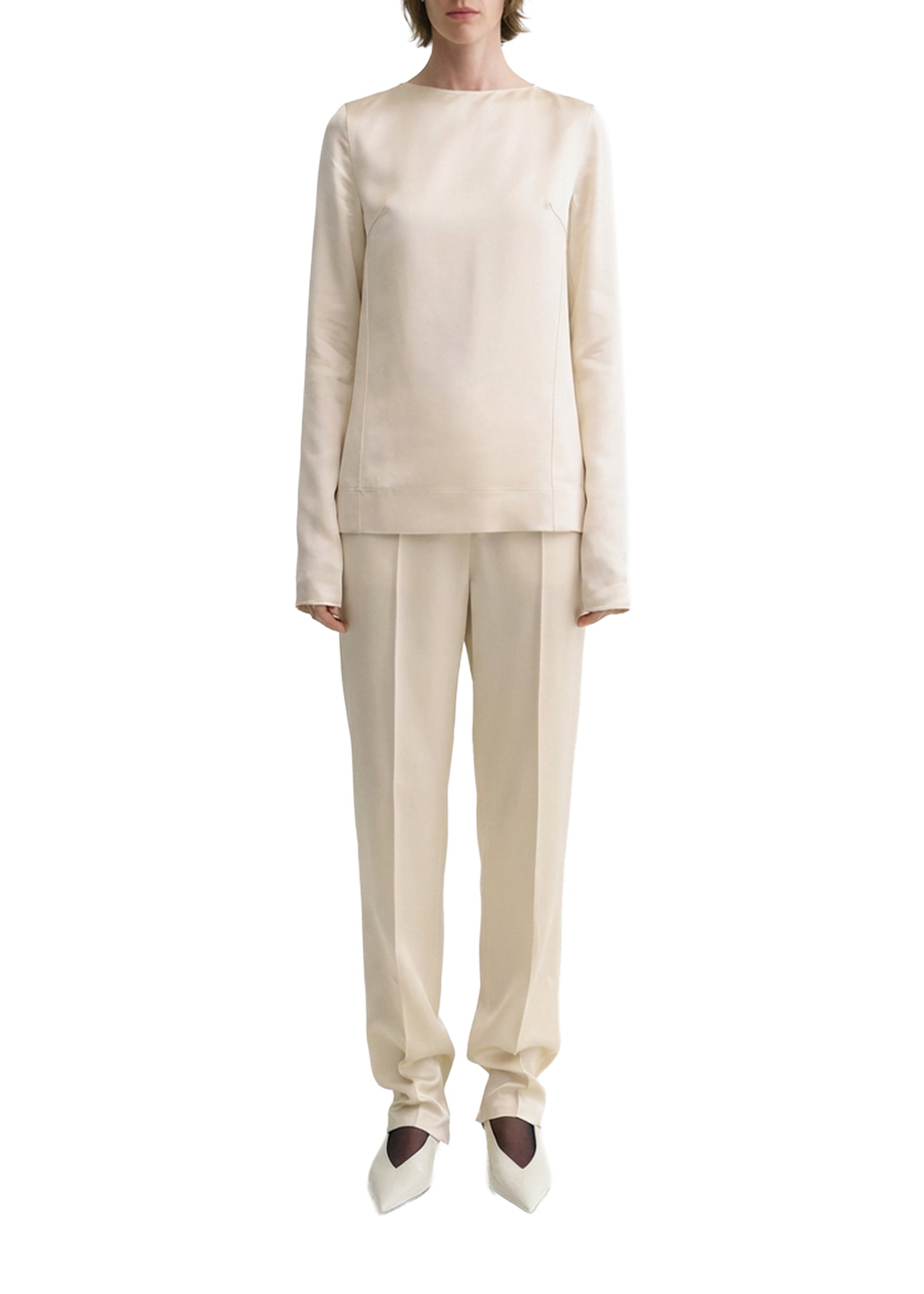 LONG-SLEEVE SATIN TOP