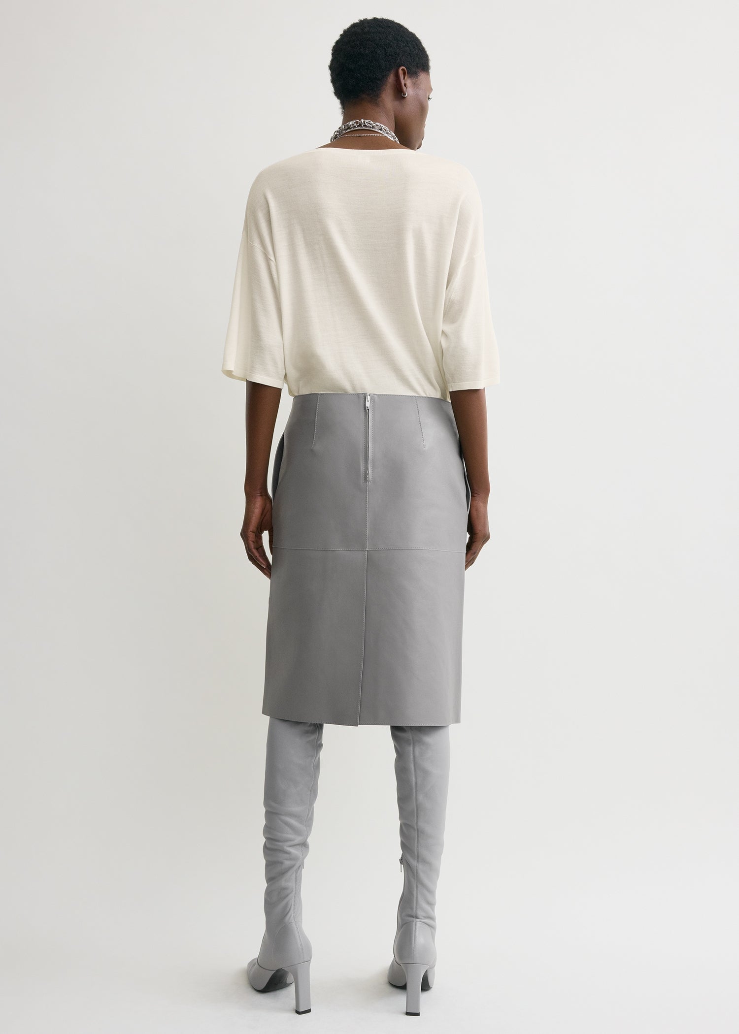 PANELED LEATHER SKIRT