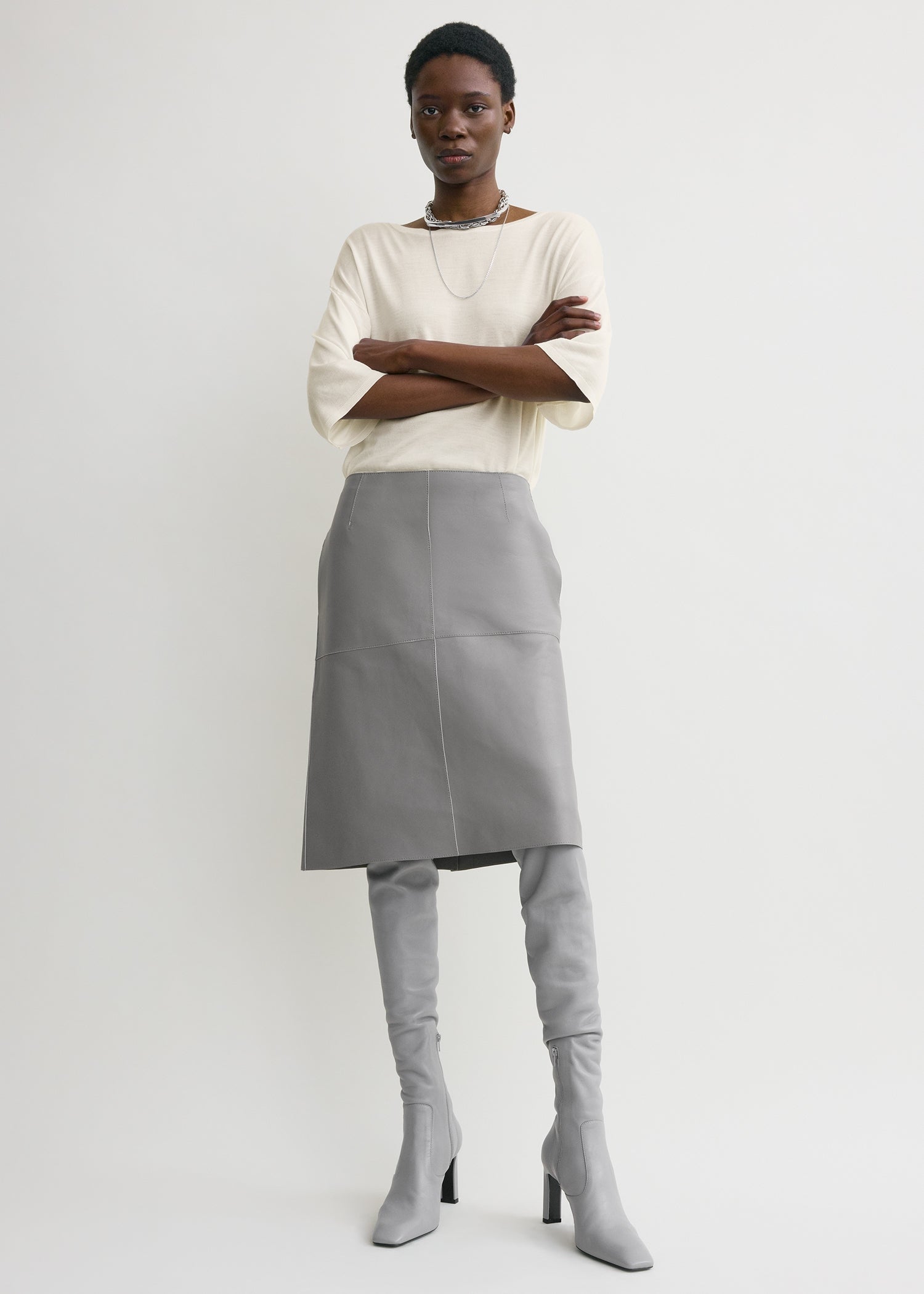 PANELED LEATHER SKIRT