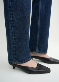 SQUARE LEATHER KITTEN MULES