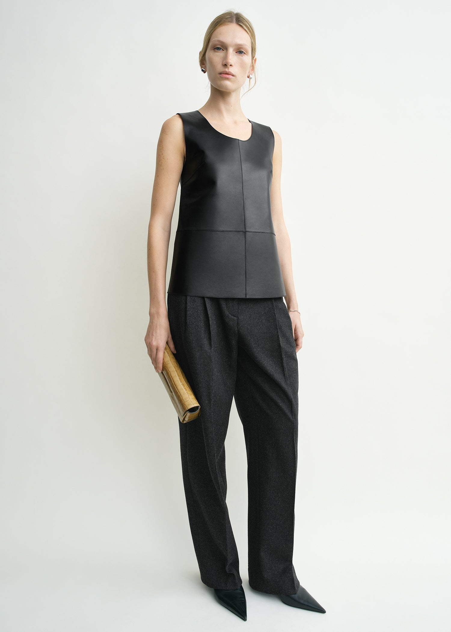SCOOP-NECK LEATHER TOP