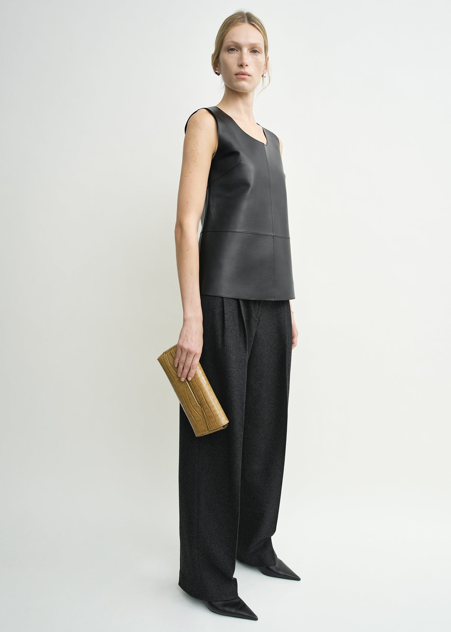 SCOOP-NECK LEATHER TOP