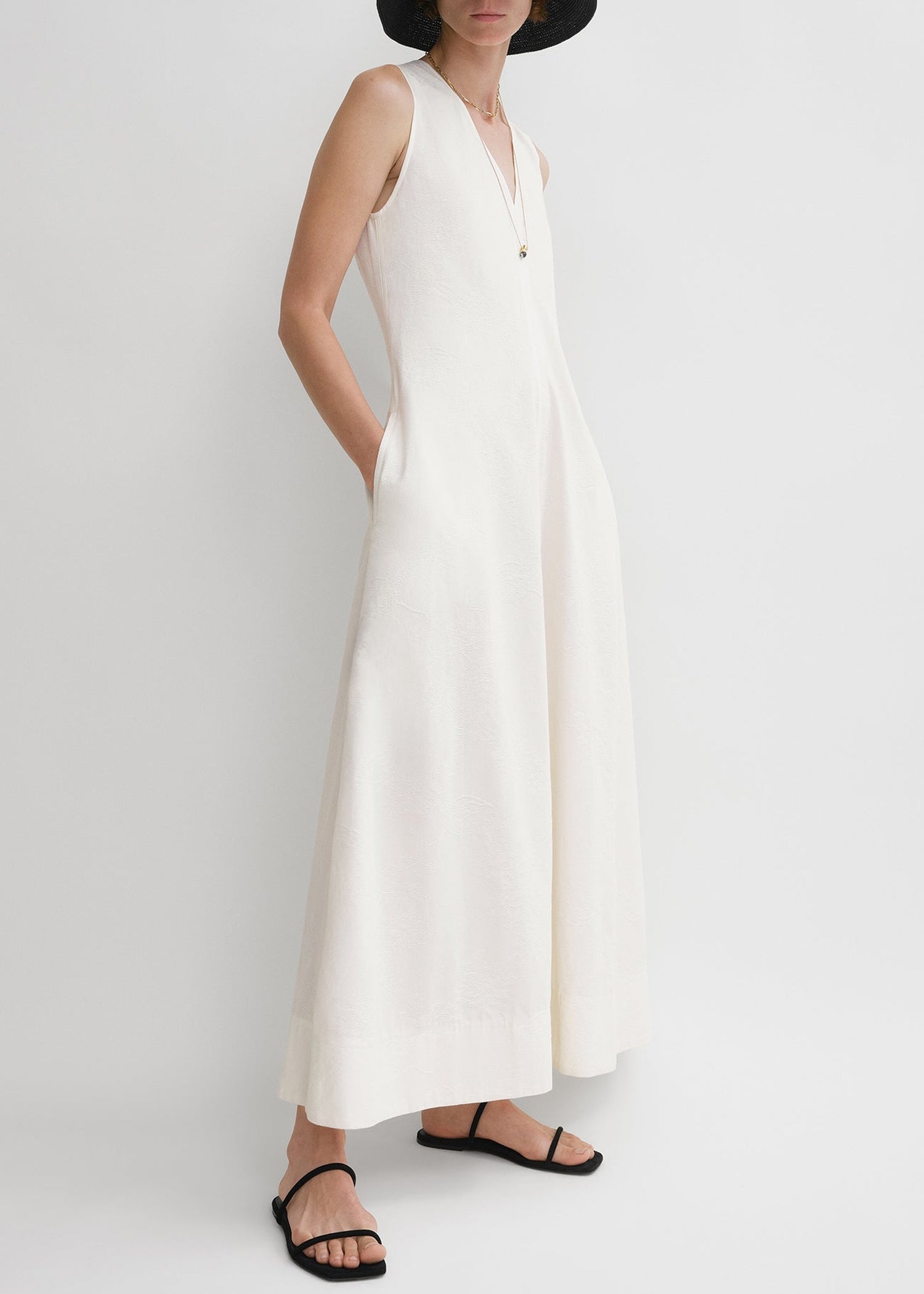 Robe jacquard floral col V - White