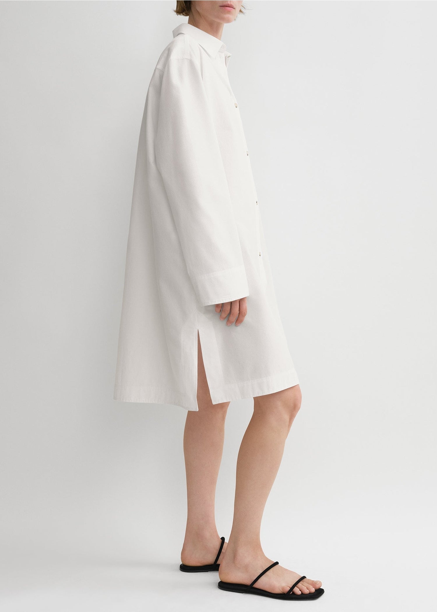 Chemise tunique à rayures jacquard - White