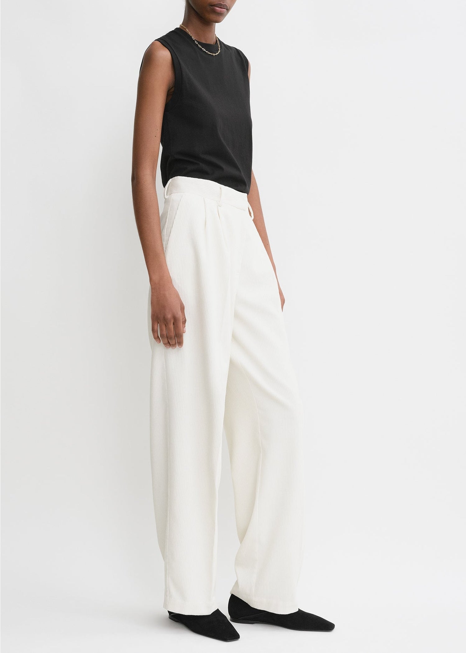 Pantalon en velours côtelé soie mélangée - Meringue