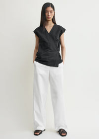 SHORT-SLEEVE WRAP BLOUSE