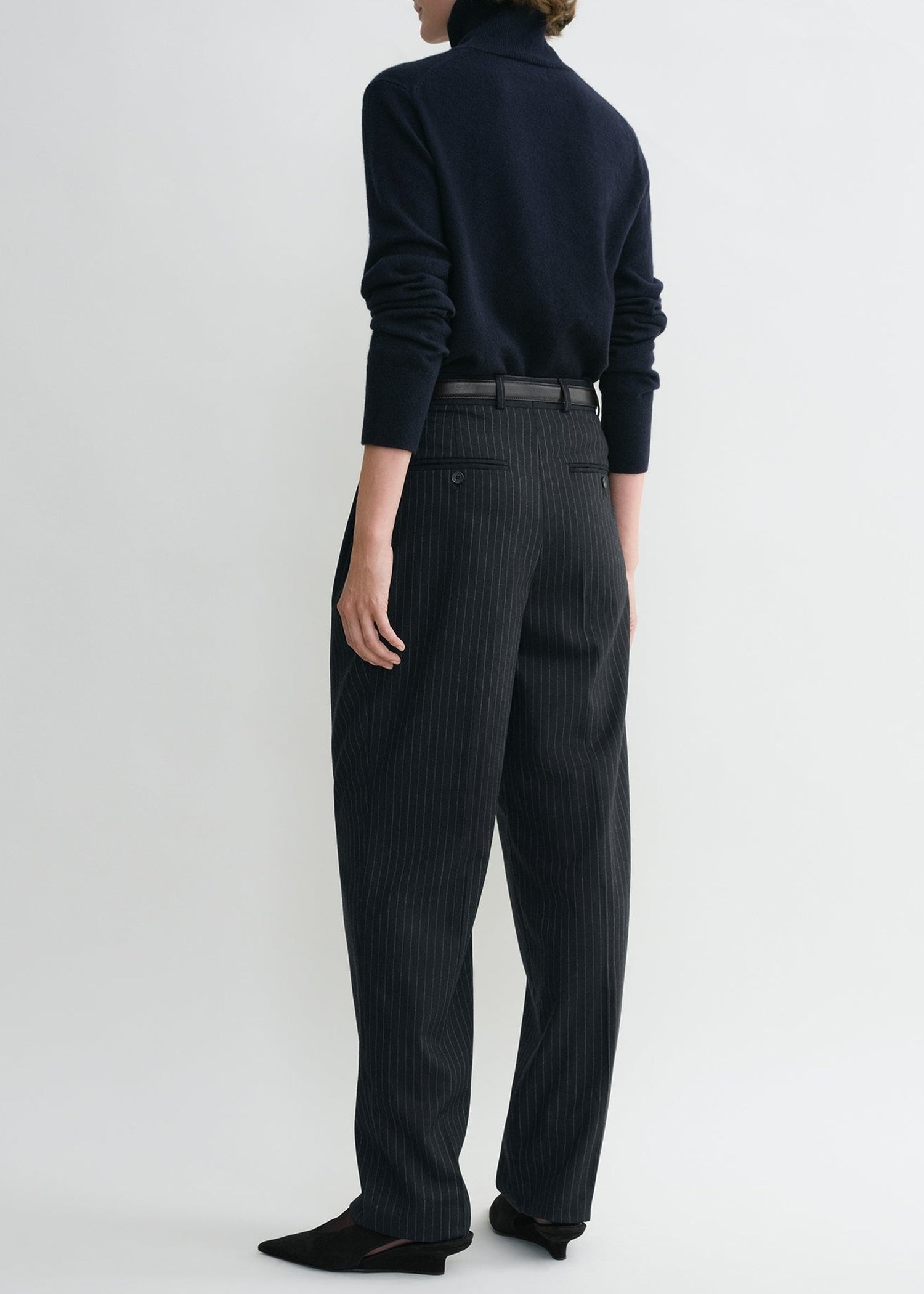 Pantalon de tailleur à rayures en laine - Navy