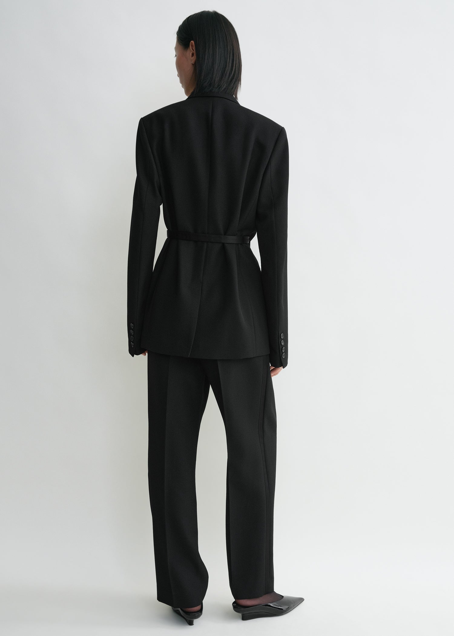 SATIN-LAPEL WRAP BLAZER