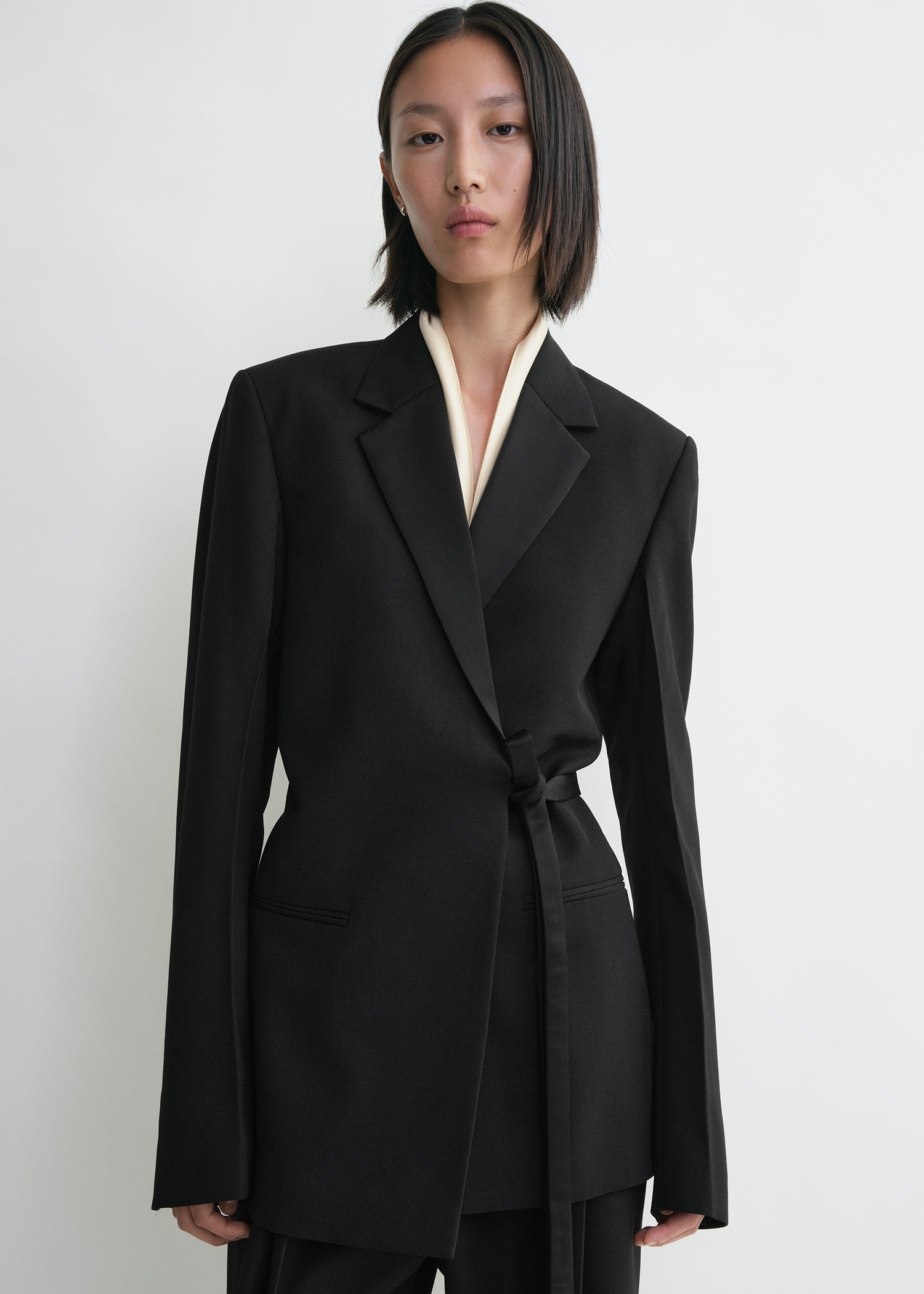 SATIN-LAPEL WRAP BLAZER