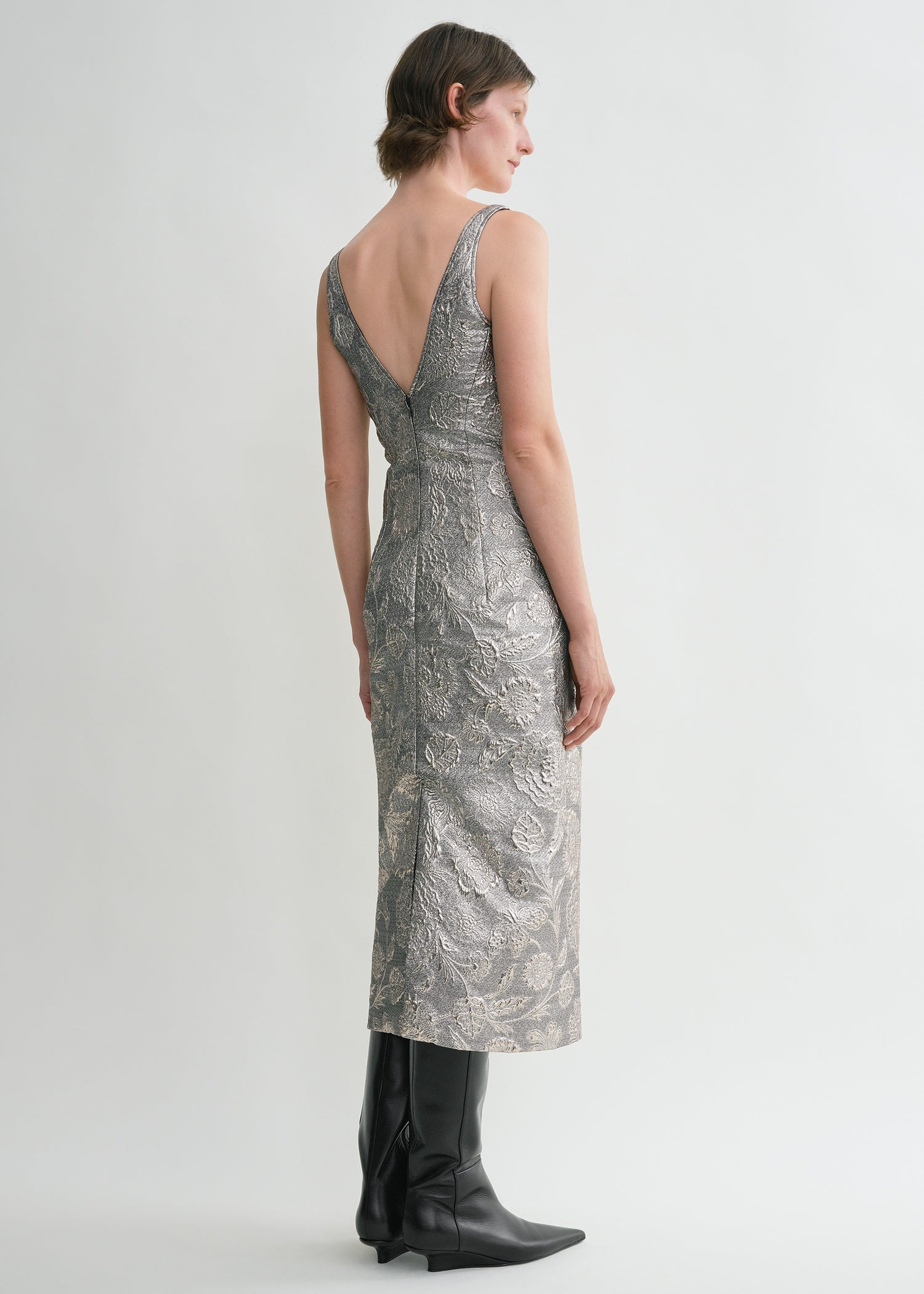 V-NECK BROCADE DRESS