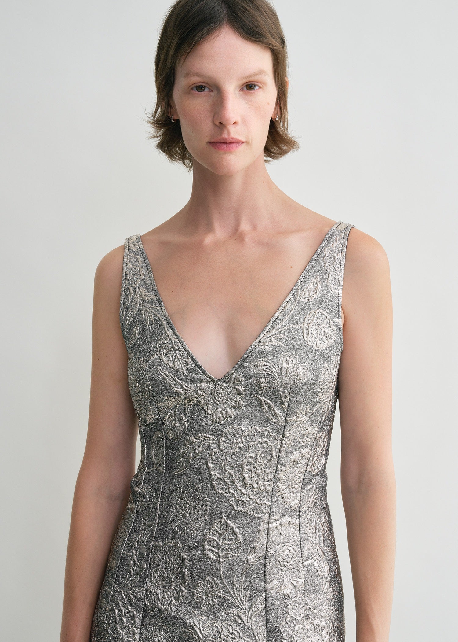 V-NECK BROCADE DRESS