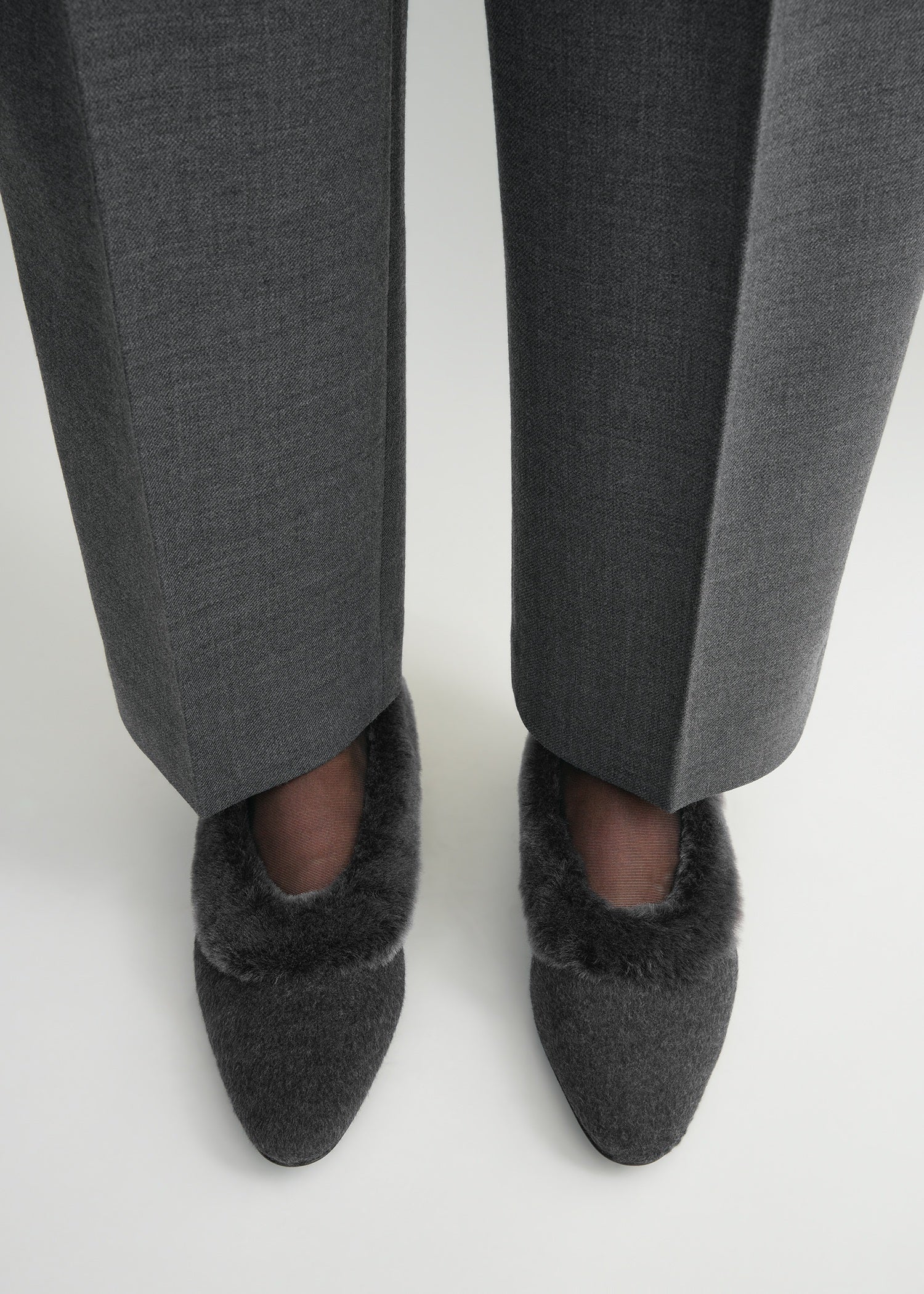 SHEARLING-EDGE FLANNEL BALLERINAS