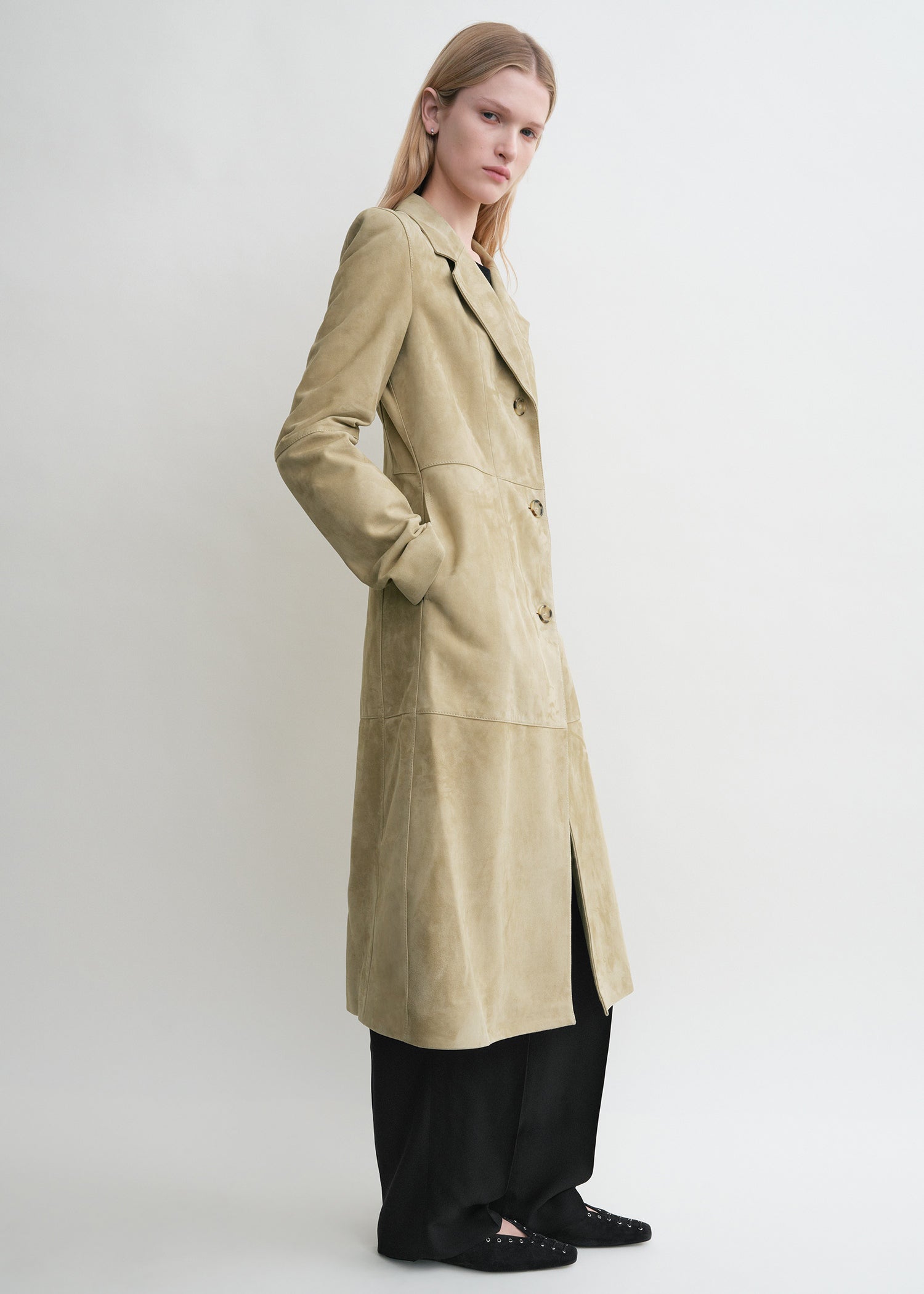 CINCHED SUEDE COAT