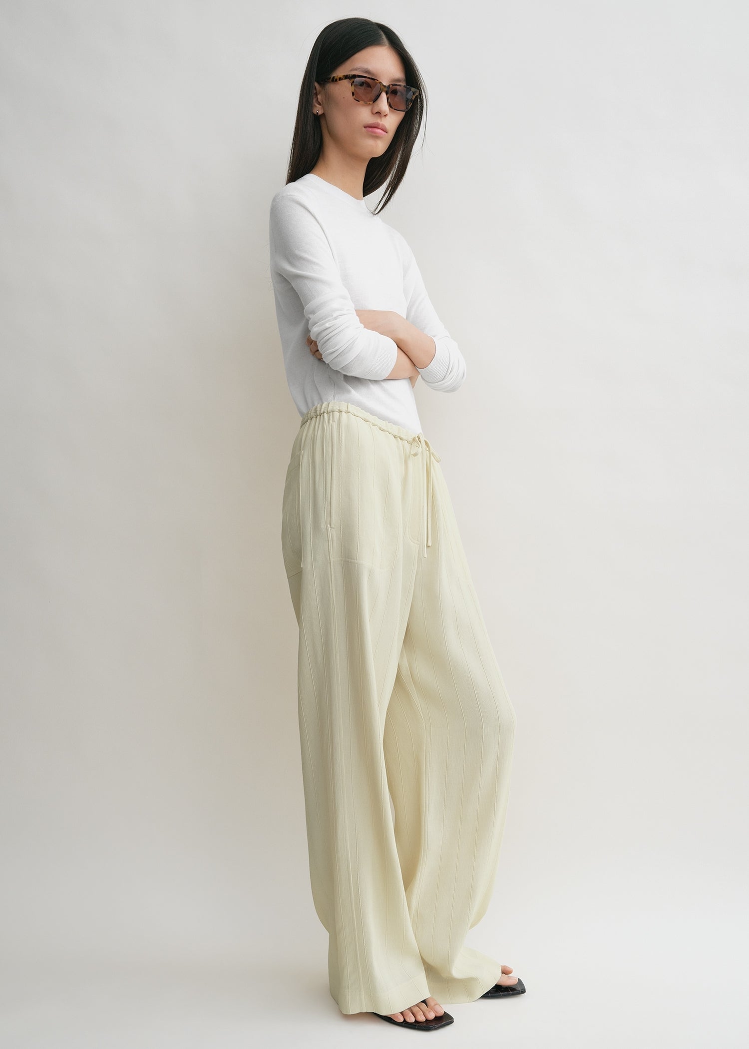 WOVEN STRIPE DRAWSTRING TROUSERS
