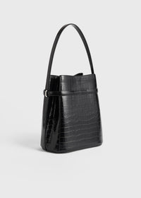 BELTED CROCO-EMBOSSED BUCKET BAG
