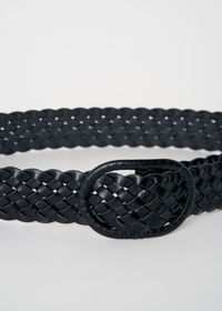 Ceinture large tressé en cuir - Black