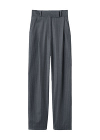 Pantalon à plis profonds en laine - Grey Pinstripe