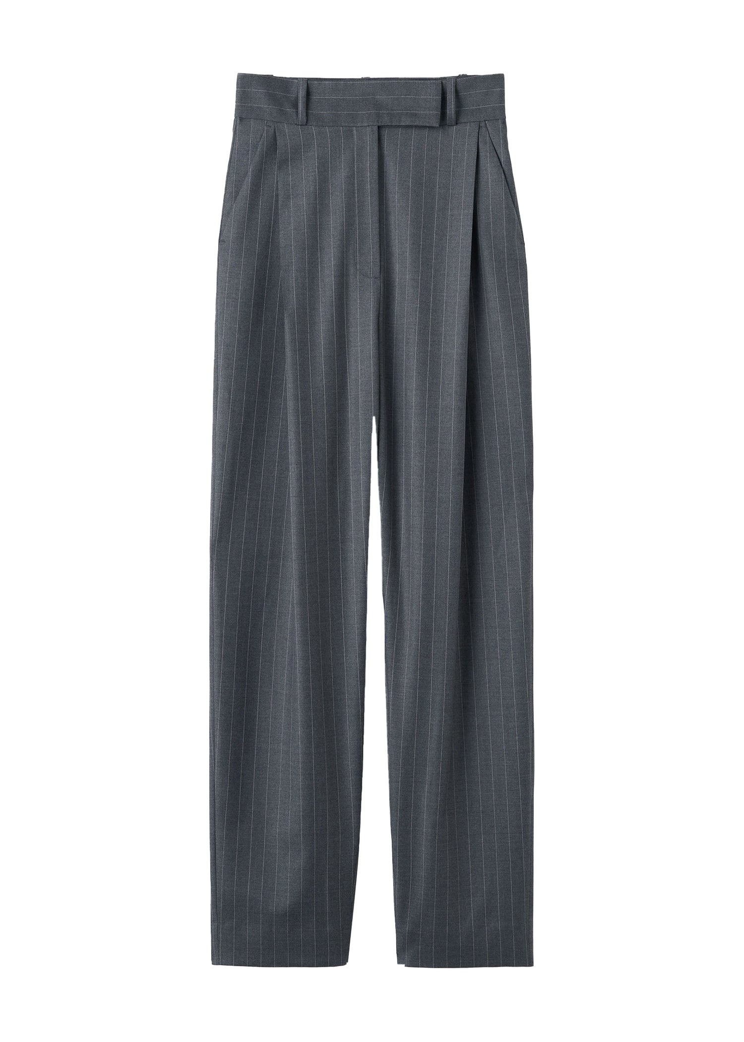 Pantalon à plis profonds en laine - Grey Pinstripe