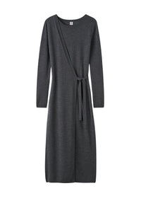 Robe midi portefeuille en laine - Dark Grey Melange