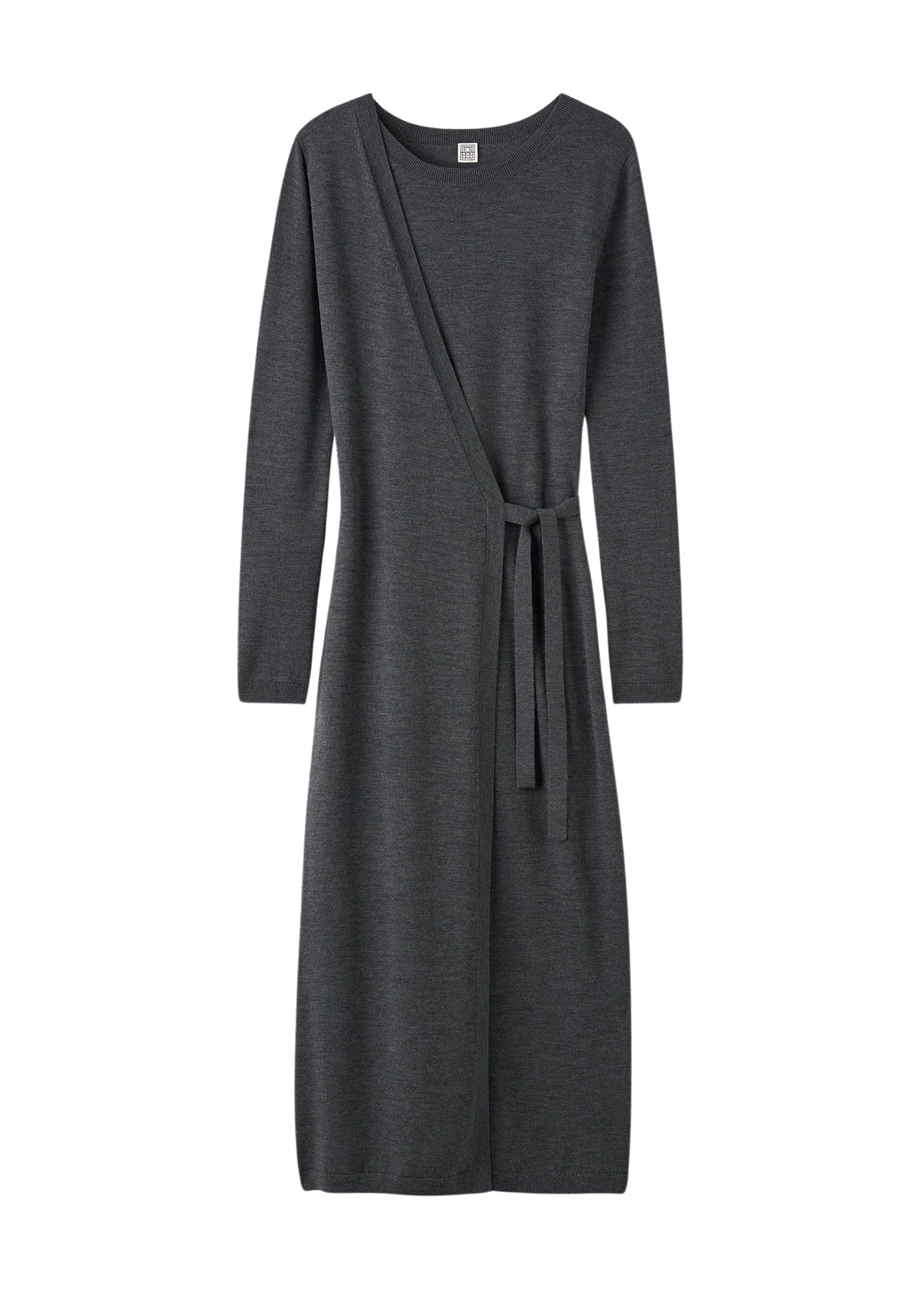 Robe midi portefeuille en laine - Dark Grey Melange