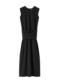 Robe longue à bandes en laine mélangée - Black