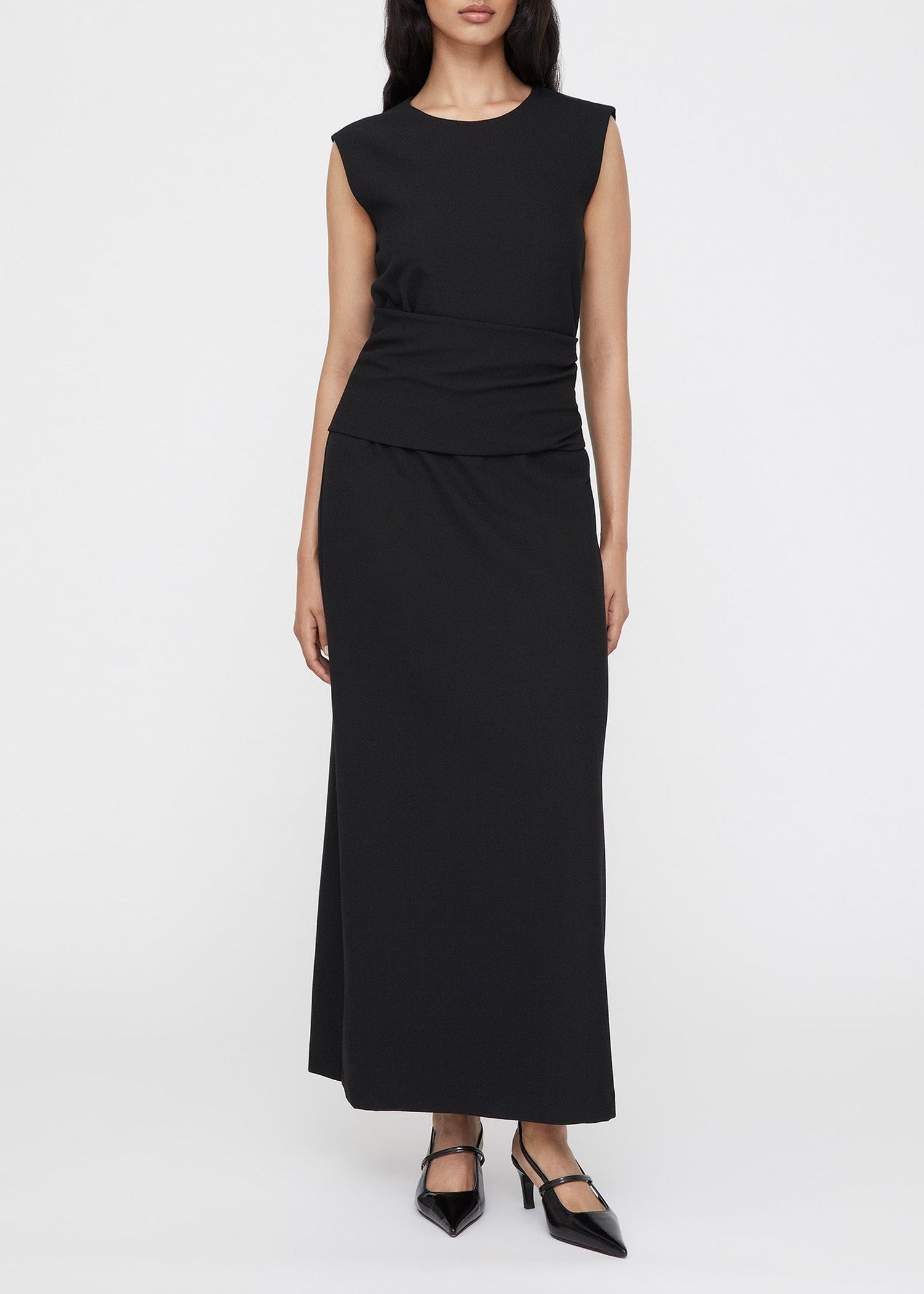 Robe longue à bandes en laine mélangée - Black