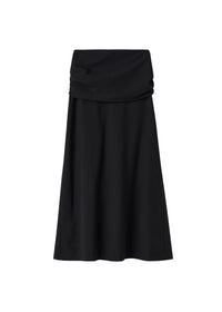 Jupe midi à bande en laine mélangée - Black