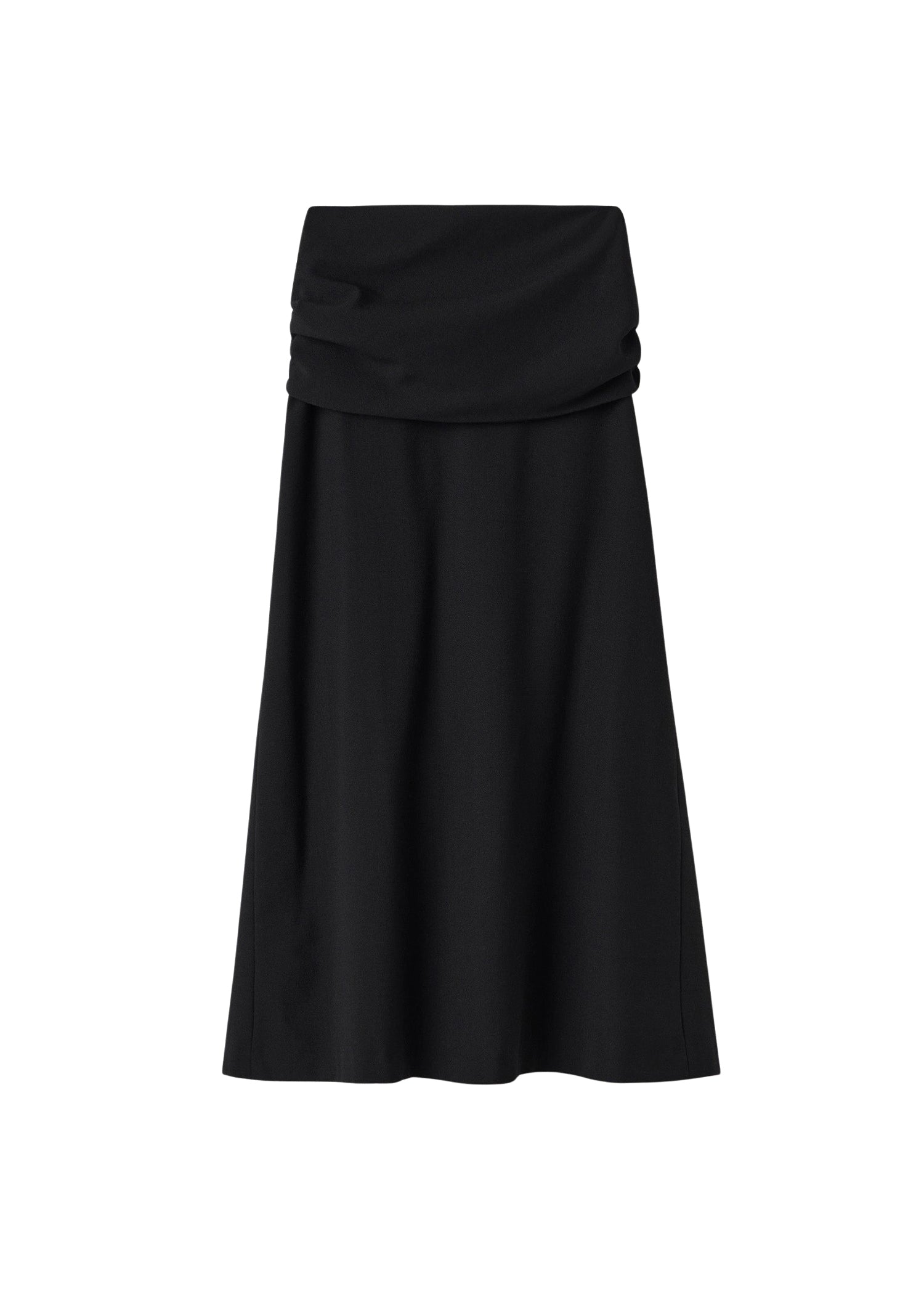 Jupe midi à bande en laine mélangée - Black
