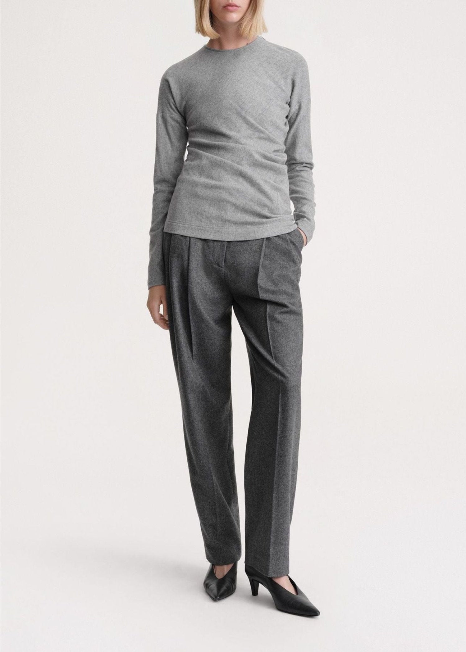 T-shirt à manches longues torsadé en laine - Light Grey Melange